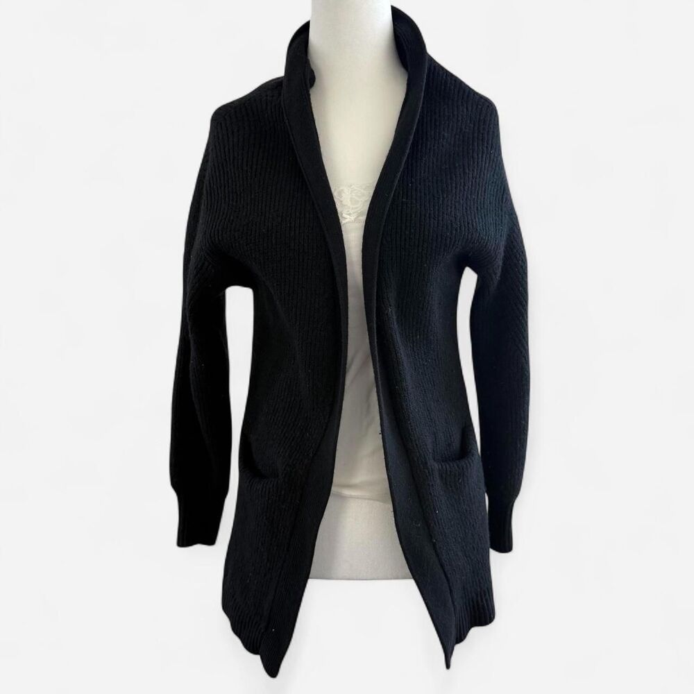 Black Ribbed Knit Cardigan Sweater